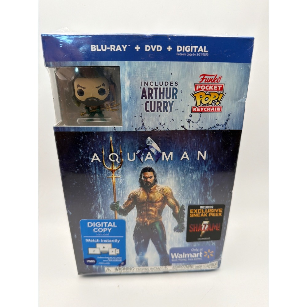 Aquaman Blu-ray DVD Digital Walmart Exclusive Funko Pocket Pop Keychain Set NWT